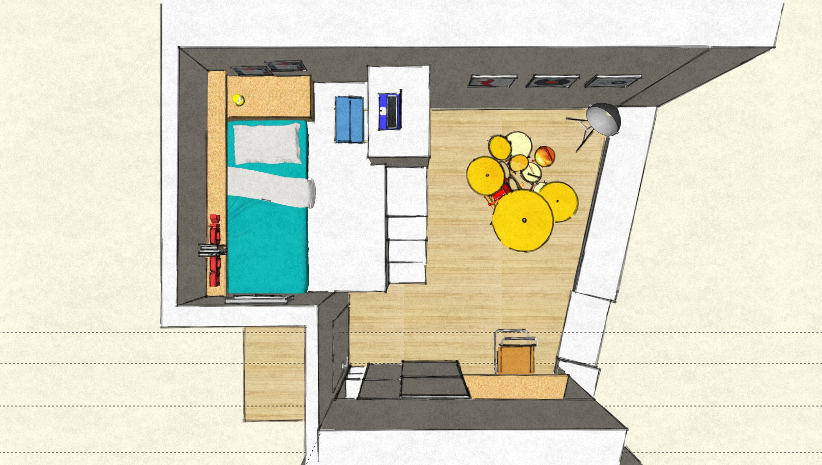 soppalco letto e parete attrezzata