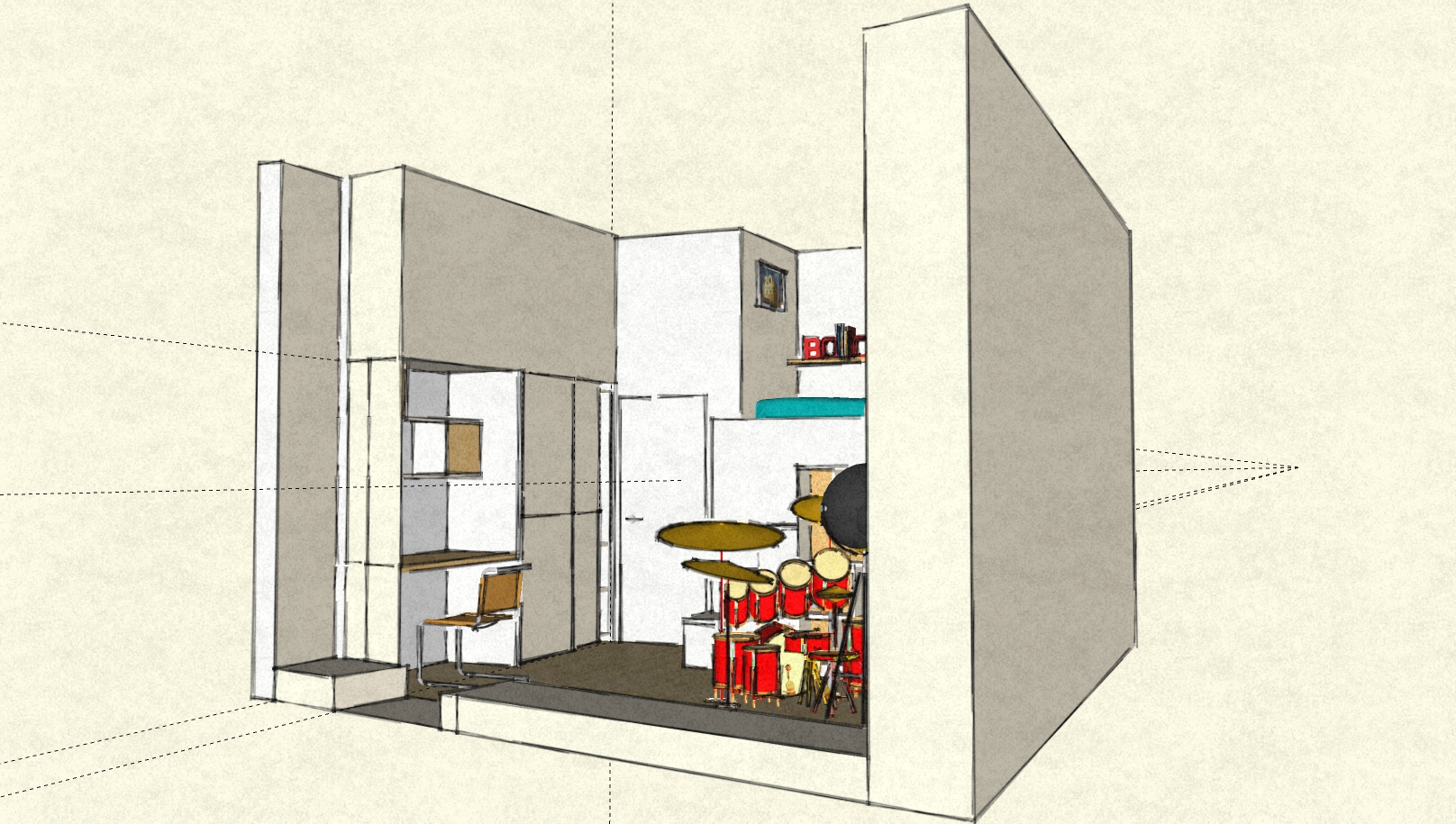 parete cartongesso armadio e scrivania