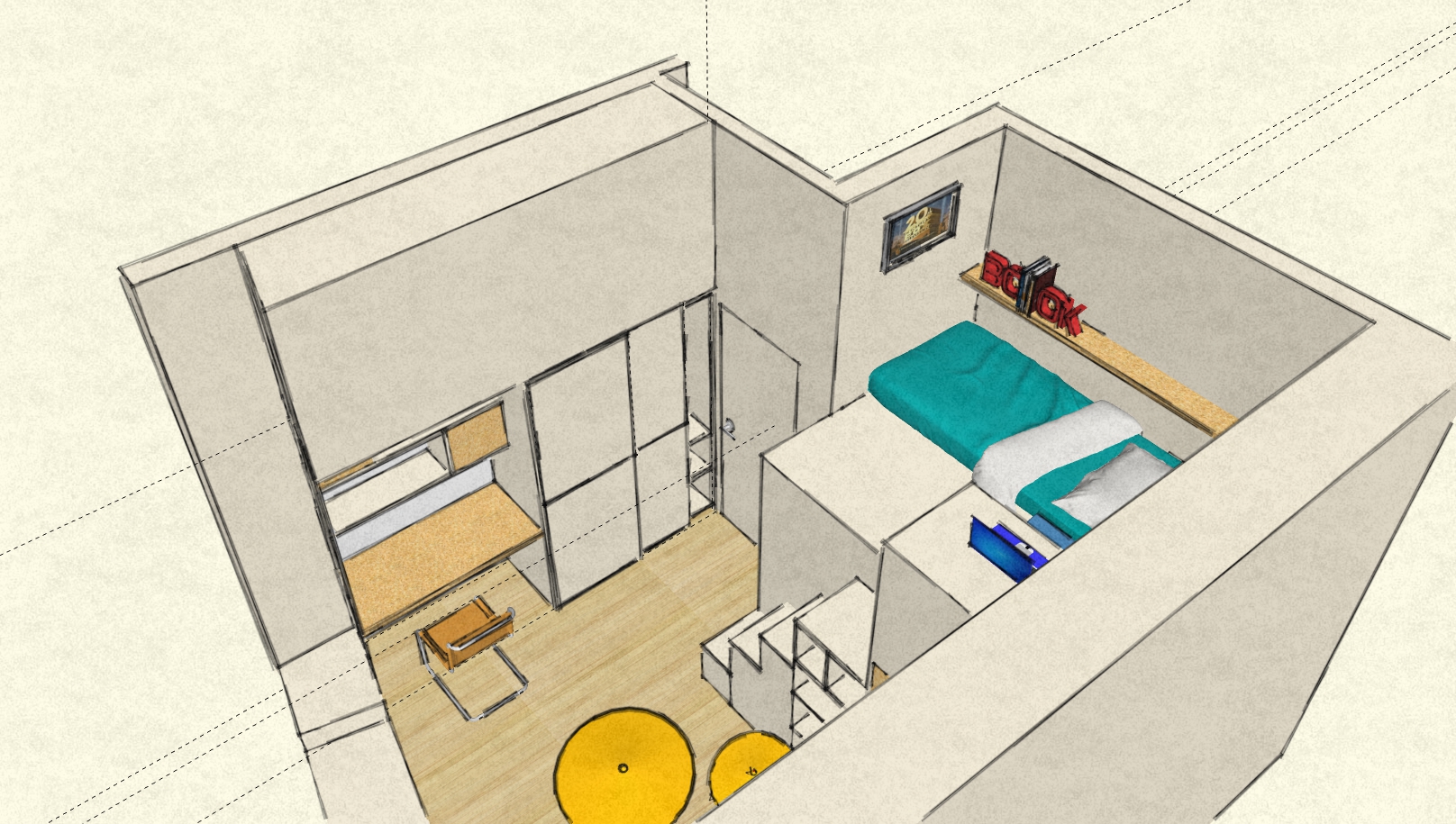 parete cartongesso armadio e scrivania